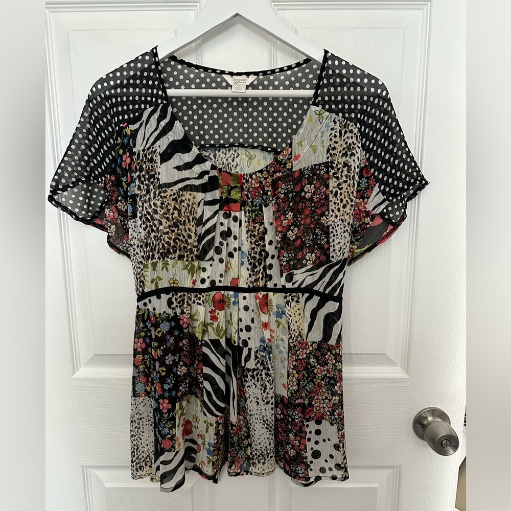 Christopher & Banks Chiffon Floral and Zebra Print Women's Top Sz XL GUC